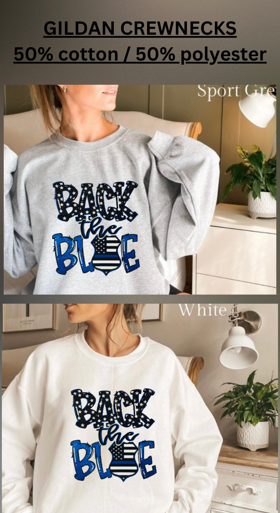 BACK THE BLUE GILDAN CREWNECK