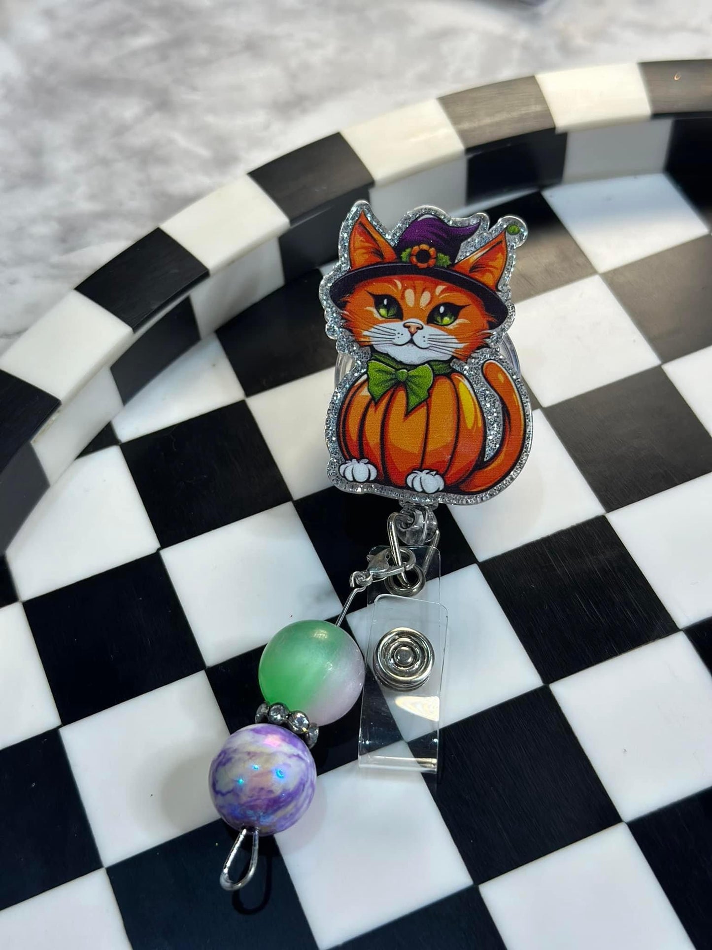 Pumpkin cat Badge Reel