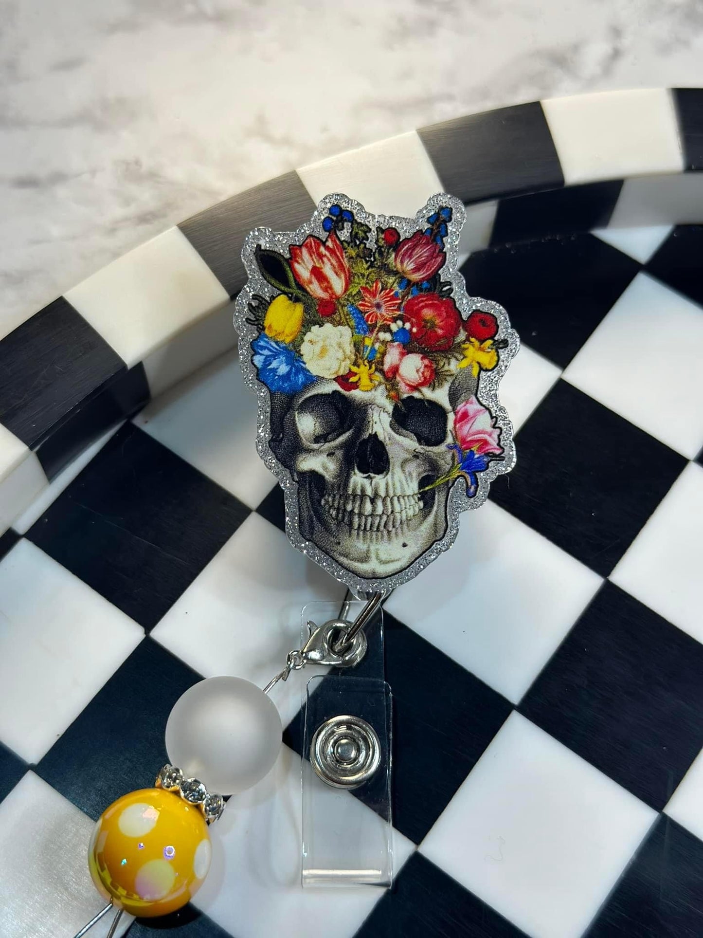 Skull Flower Badge Reel