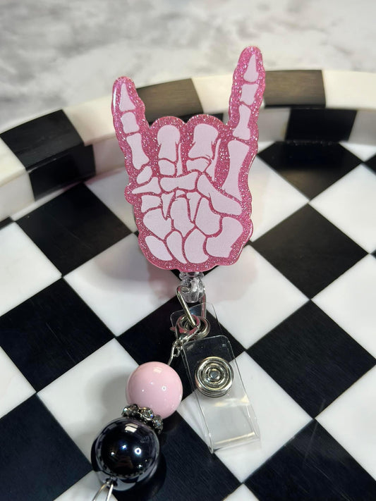 Pink Skull Rock Badge Reel