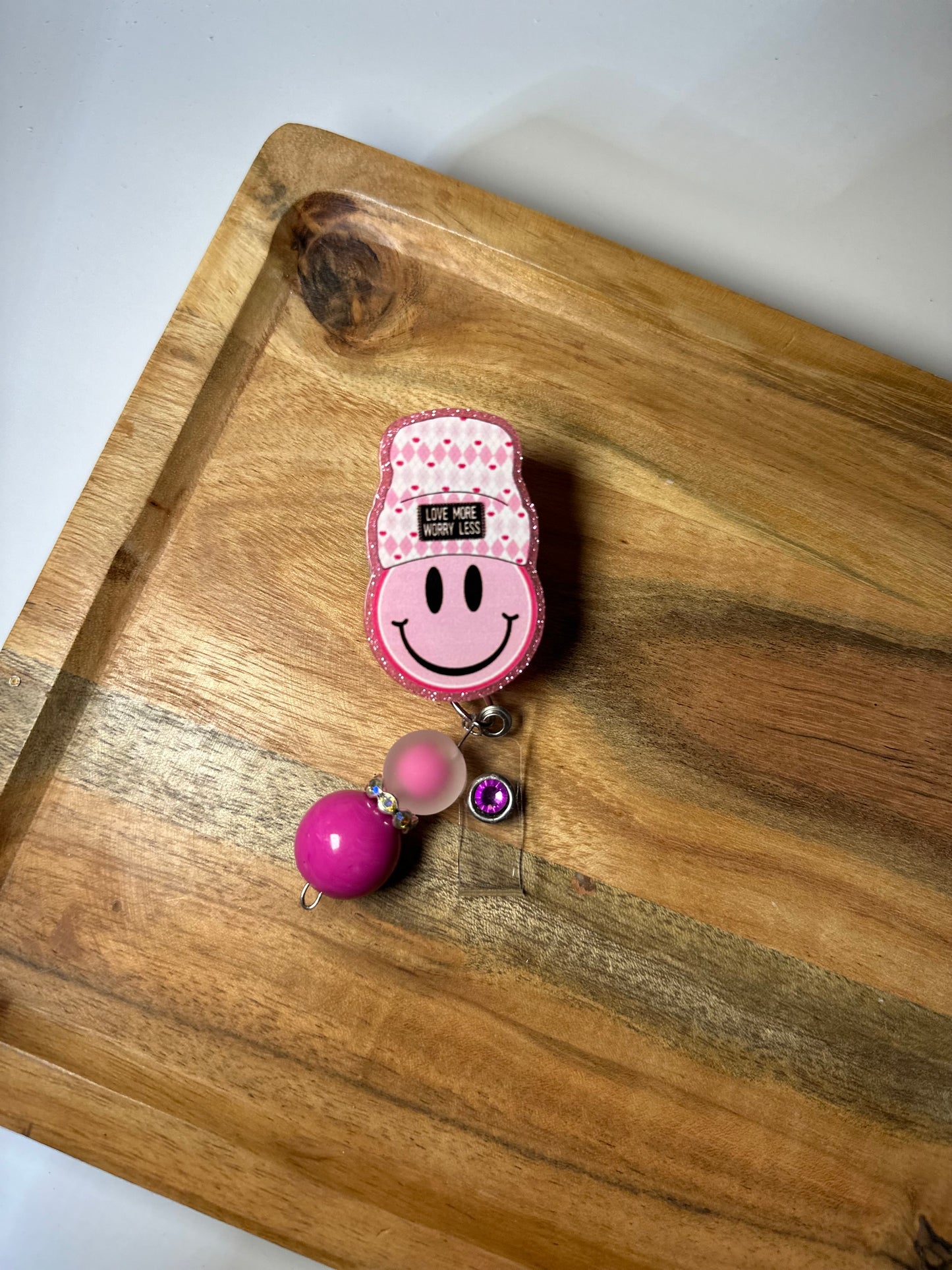 Pink Smiley Interchangeable Badge Reel