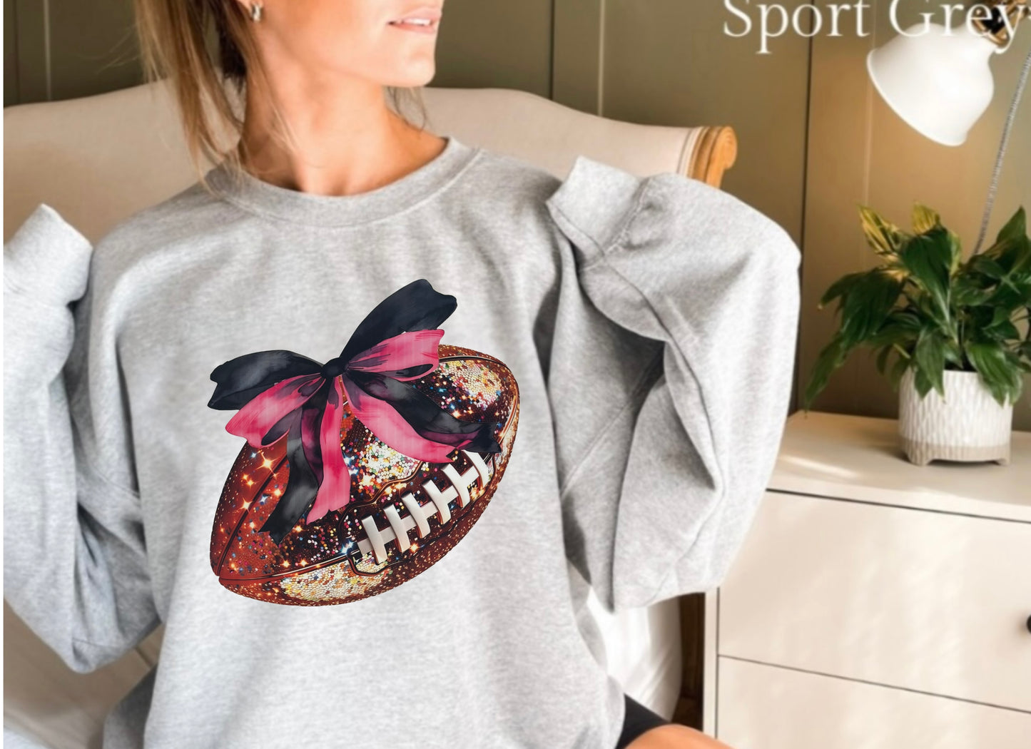 Sparkle Football Bow Gildan Crewneck