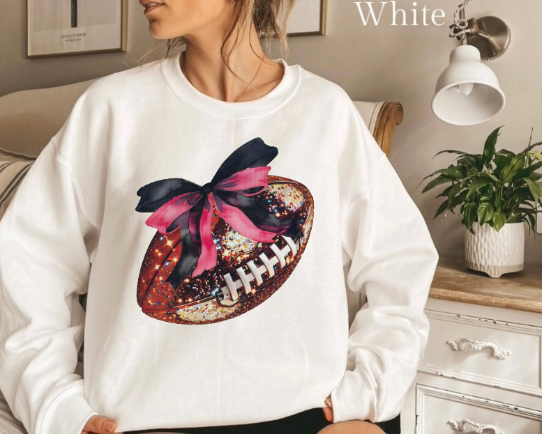 Sparkle Football Bow Gildan Crewneck